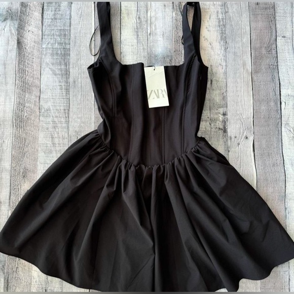 ZARA NWT WOMAN RUCHED CORSET MINI DRESS BLACK - Picture 15 of 16